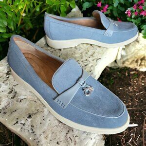 GIANI BERNINI (9) LESLEE Light Blue Leather/Suede Loafers W Memory Foam